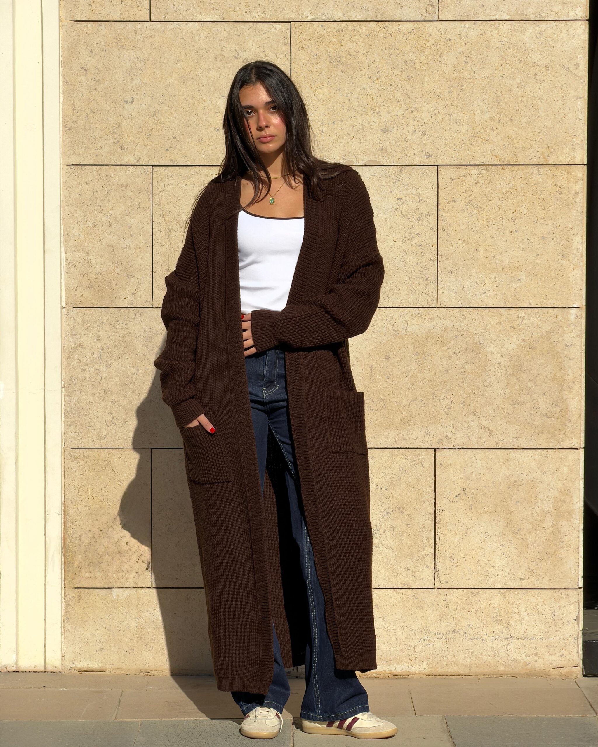 Brown Long Knit Cardigan