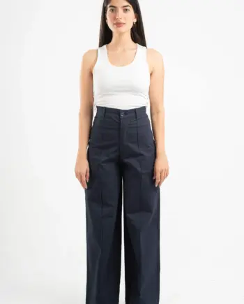 NAVY BLUE CLEAN CUT WIDE-LEG PANTS