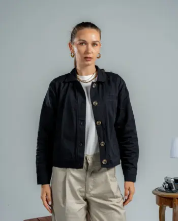 BLACK BUTTON-DOWN GABARDINE JACKET