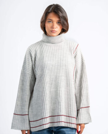 LIGHT GREY CONTOUR KNIT SWEATER
