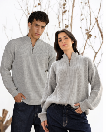 Goated - knitted Quarter-Zip in Light Grey