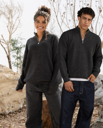 Goated - Knitted Quarter-Zip in Charcoal